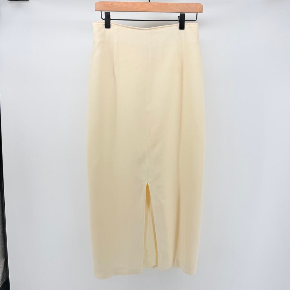 The Limited 90s Office Siren Cream Wool Blend Midi Pencil Skirt Front Slit 10 - Picture 2 of 7